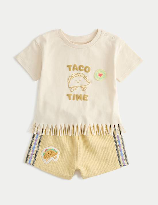 2-tlg. Taco-Fransen T-Shirt und Shorts aus reiner Baumwolle (0&ndash;5 Jahre)