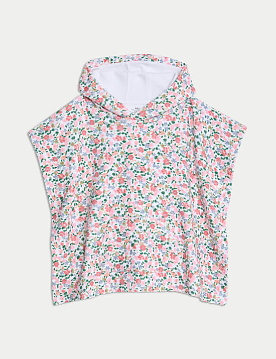 Poncho 100&nbsp;% algodón de rizo con diseño de florecillas (0-26 meses)