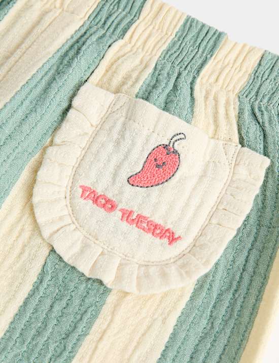 Gestreepte broek van zuiver katoen met Taco Tuesday-motief (0-5 jaar)