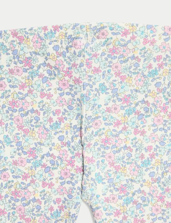 2 potong Pakaian Legging Katun Murni Motif Bunga Kecil (0-3 Tahun)