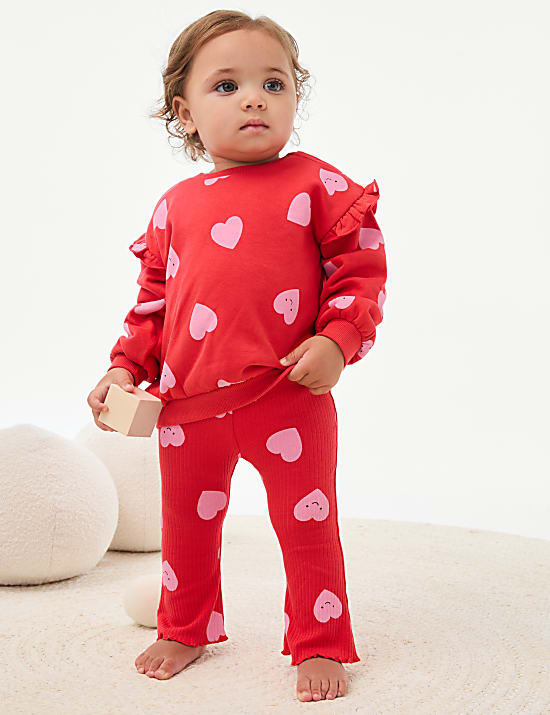 Ensemble 2 pi&egrave;ces en coton &agrave; imprim&eacute; c&oelig;urs (jusqu&rsquo;au 6 ans)