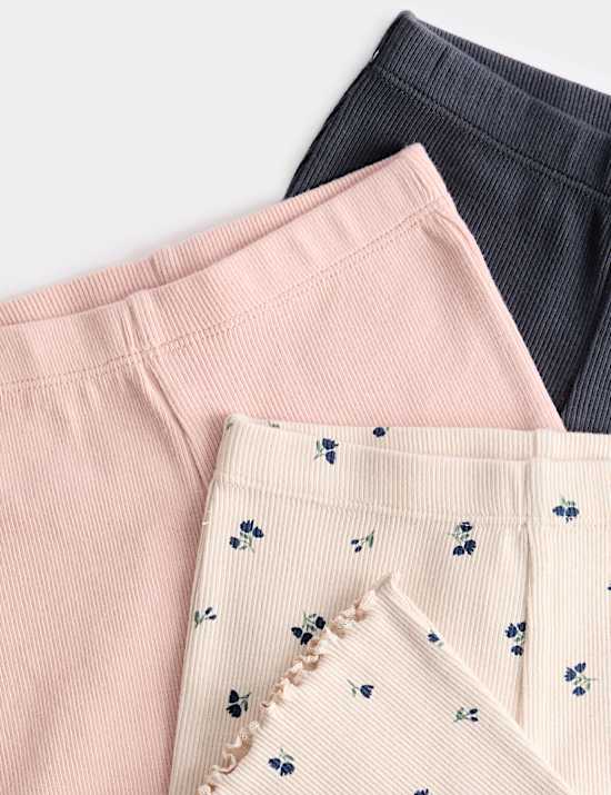 3pk Cotton Rich Ditsy & Plain Flared Leggings (0-3 Yrs)