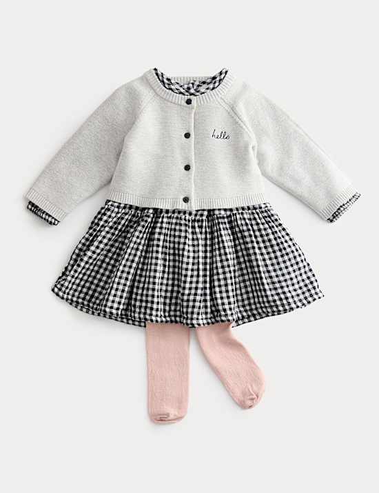 Robe à carreaux Vichy avec cardigan en coton (jusqu’au 6 ans)
