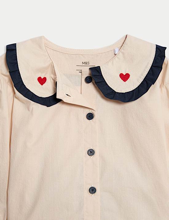 תלבושת 2 חלקים מכותנה טהורה עם דוגמת לבבות (0 חודשים - 6 שנים)