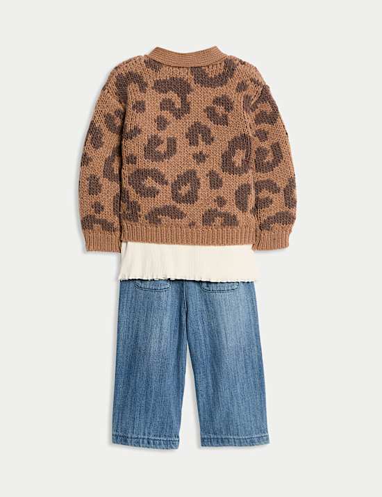 Ensemble 3 pièces cardigan à imprimé léopard (jusqu’au 6 ans)