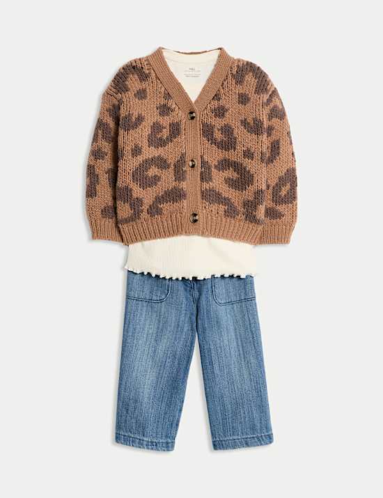 Ensemble 3 pièces cardigan à imprimé léopard (jusqu’au 6 ans)