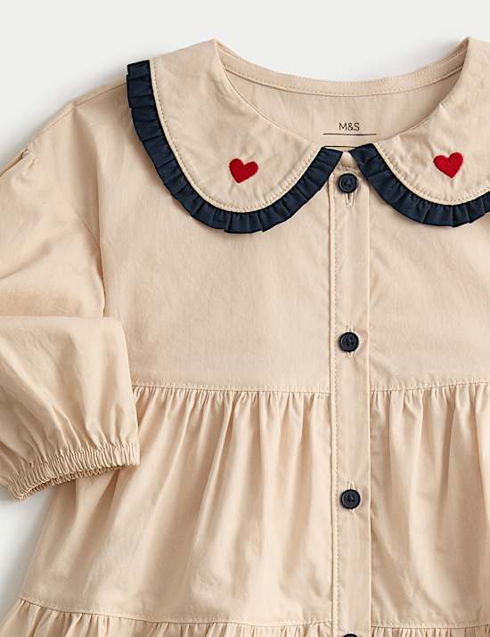 Pure Cotton Heart Collar Dress with Tights (0-6 Yrs)