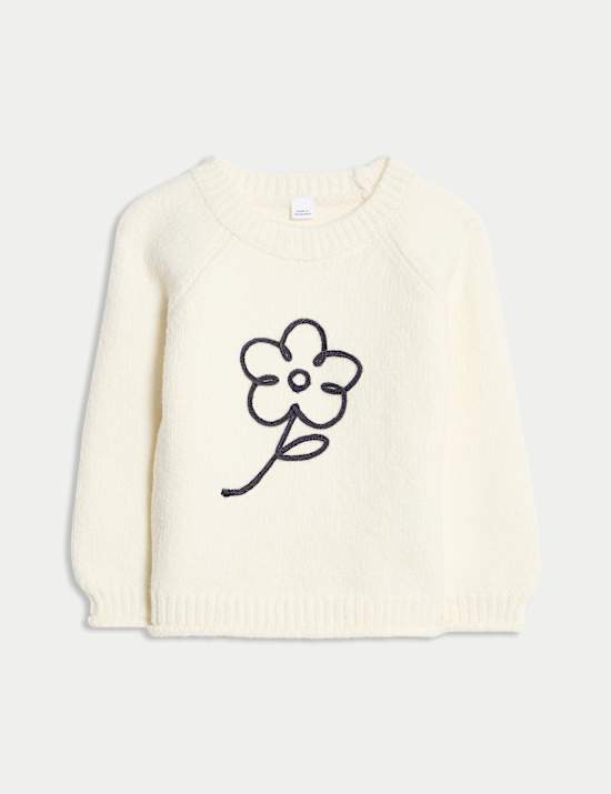 Cotton Rich Flower Embroidered Jumper (0 Mths-6 Yrs)