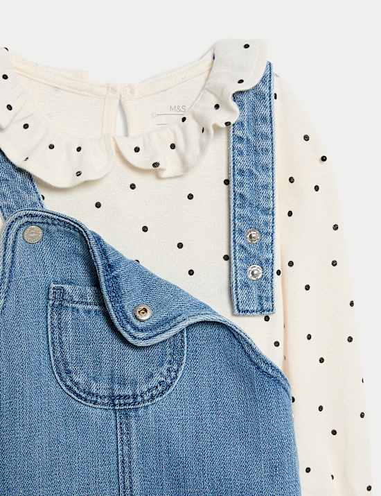 3pc Cotton Rich Spot Dress Outfit with Tights (0-3 Yrs)