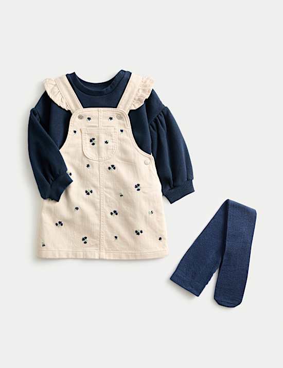 Ensemble 3 pièces en coton robe à motif fleuri et collants (jusqu'au 6 ans)