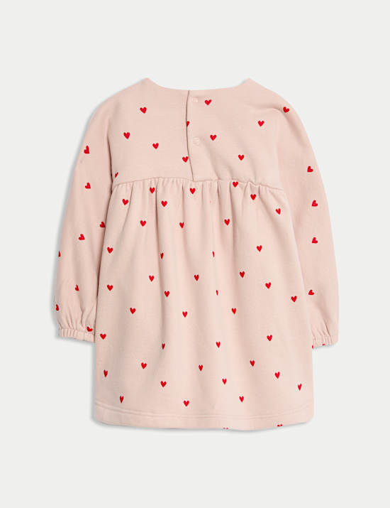 Robe pulle en coton à imprimé cœurs (jusqu’au 3 ans)