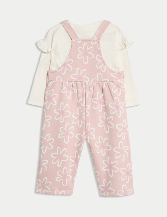2pc Cotton Rich Floral Dungaree Outfit (0 Mths - 3 Yrs)