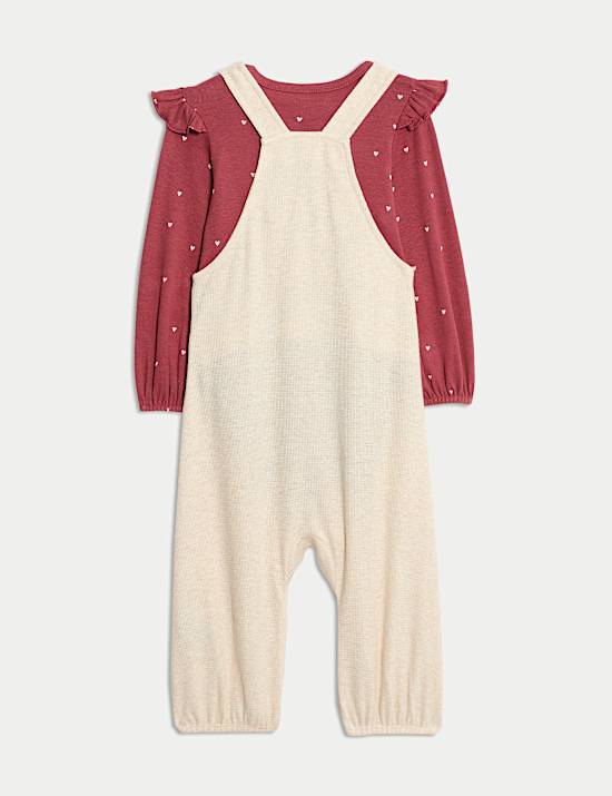 Ensemble 2 pièces avec salopette cœur 100 % coton (jusqu’au 3 ans)