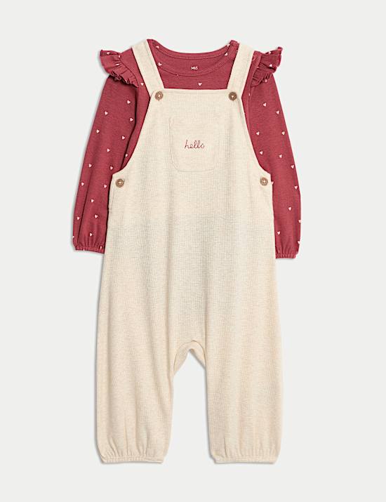 Ensemble 2 pièces avec salopette cœur 100 % coton (jusqu’au 3 ans)