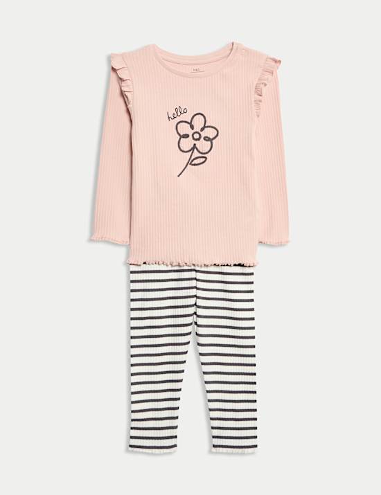 2pc Cotton Rich Flower Top & Bottom Outfit (0-6 Yrs)
