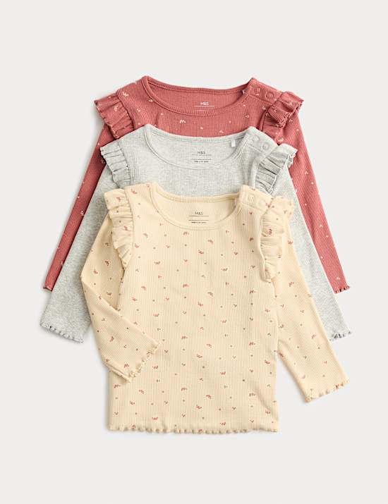 3 Pack Cotton Rich Ditsy Long Sleeve Tops (0-3 Yrs)