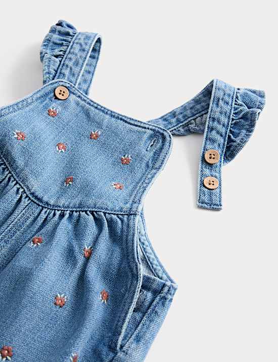 תלבושת אוברול 2 חלקים מבד ג'ינס עשיר בכותנה (0-‏3 שנים)