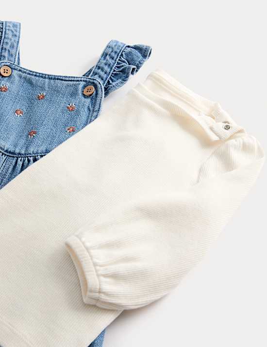 תלבושת אוברול 2 חלקים מבד ג'ינס עשיר בכותנה (0-‏3 שנים)