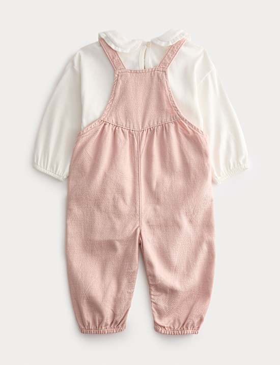 2pc Pink Twill Dungarees Outfit (0 Mths-3 Yrs)