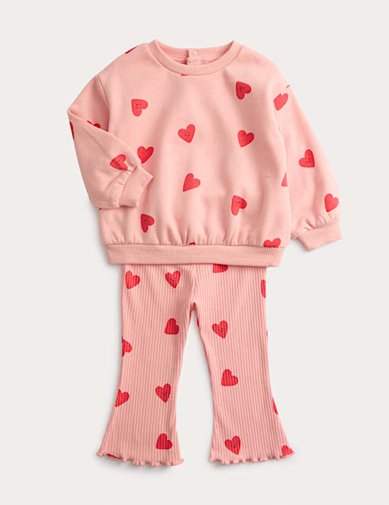2pc Cotton Rich Heart Top & Bottom Outfit (0-6 Yrs)