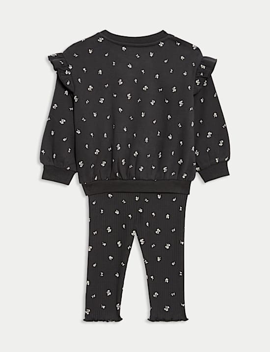 Ensemble 2 pièces en coton à motif petites fleurs avec top et bas (jusqu’au 6 ans)