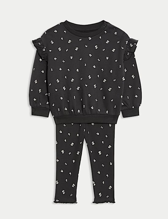 Ensemble 2 pièces en coton à motif petites fleurs avec top et bas (jusqu’au 6 ans)