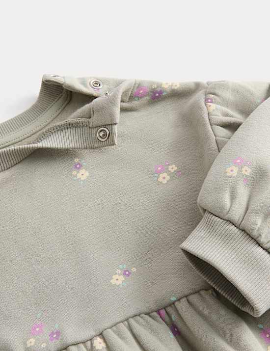 Robe sweat-shirt à motif petites fleurs en coton (jusqu'au 3 ans)