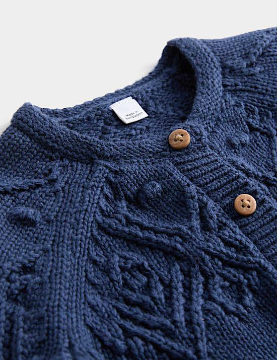 Pure Cotton Bottle Stitch Yoke Cardigan (0-3 Yrs)