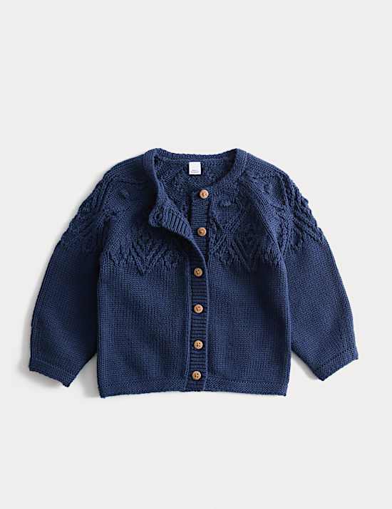 Pure Cotton Bottle Stitch Yoke Cardigan (0-3 Yrs)