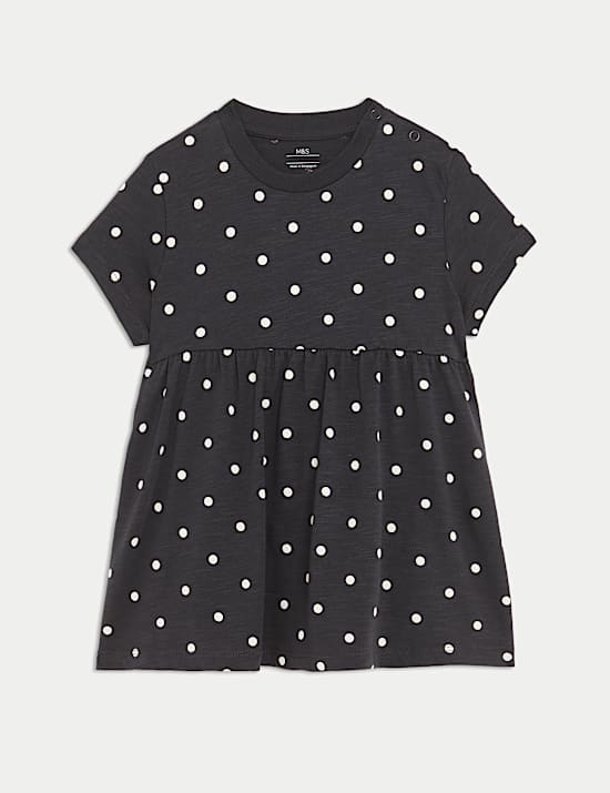 Pure Cotton Jersey Spotted Dress (0-3 Yrs)
