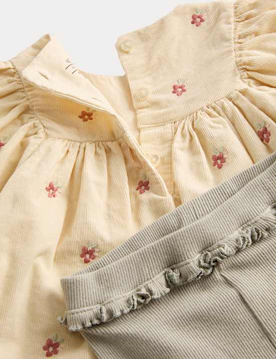 Conjunto de 2 piezas de algod&oacute;n con flores bordadas (0 meses-6 a&ntilde;os)