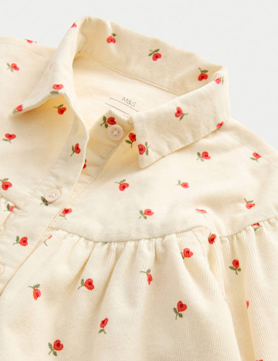 Robe 100 % coton côtelé avec imprimé rose (jusqu’au 6 ans)