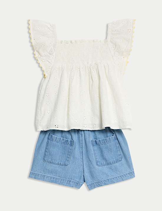 2-delige outfit van zuiver katoen met broderie (0-6 jaar)