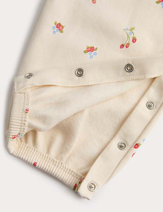 2pc Cotton Strawberry Ditsy Dungarees Outfit (0-3 Yrs)