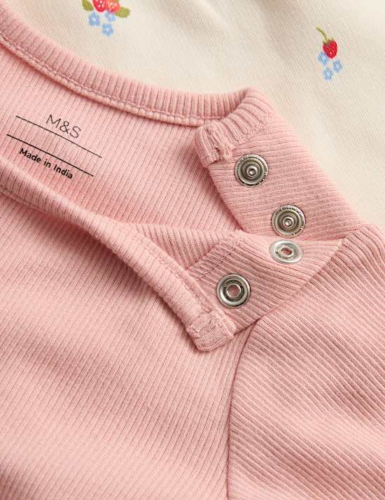 2pc Cotton Strawberry Ditsy Dungarees Outfit (0-3 Yrs)