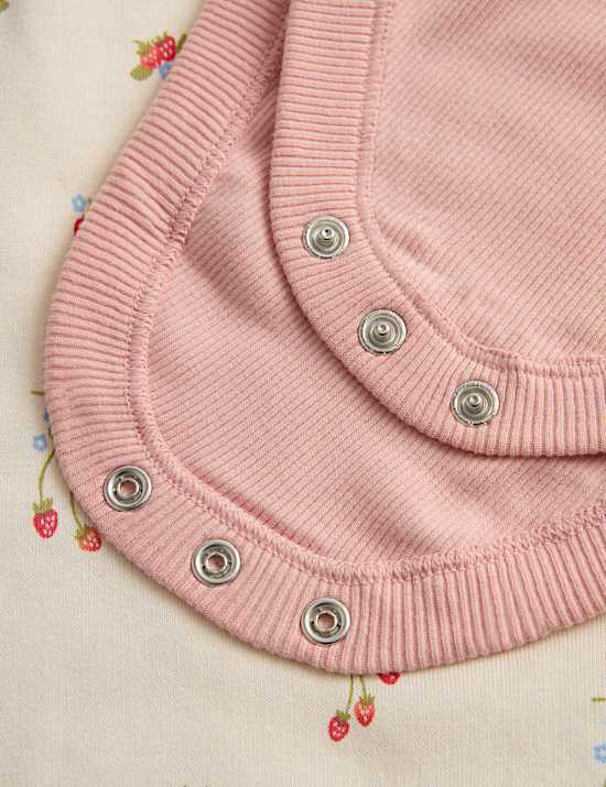 2pc Cotton Strawberry Ditsy Dungarees Outfit (0-3 Yrs)