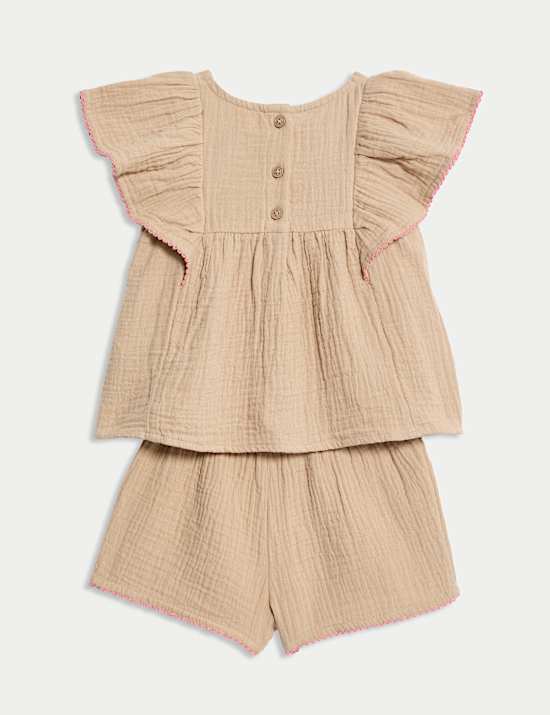 2pc Pure Cotton Frill Shorts Outfit (0-3 Yrs)