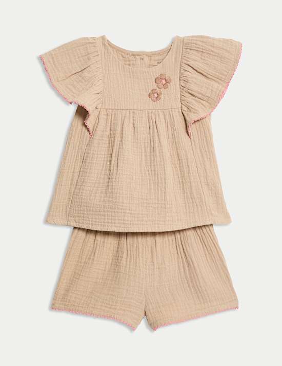 2pc Pure Cotton Frill Shorts Outfit (0-3 Yrs)