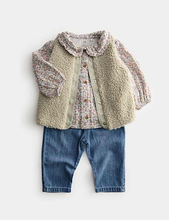 Ensemble 3 pièces veste sans manches en coton (jusqu’au 6 ans)