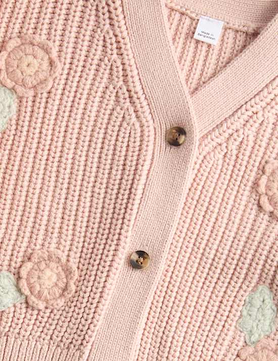 Cardigan en maille 100 % coton &agrave; motif fleuri (jusqu&rsquo;au 3 ans)