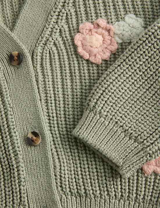Pure Cotton Knitted Flower Cardigan (0-3 Yrs)