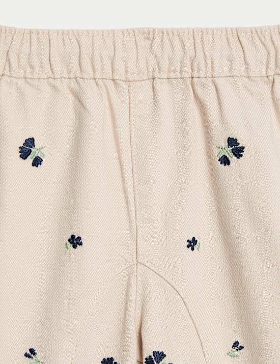 Cotton Rich Floral Embroidered Jeans (0-6 Yrs)