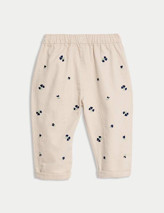 Cotton Rich Floral Embroidered Jeans (0-6 Yrs)