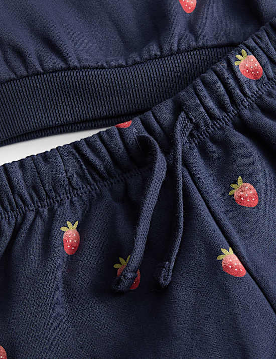 Ensemble 2 pi&egrave;ces en coton &agrave; motif fraise top et bas (jusqu&rsquo;au 3 ans)