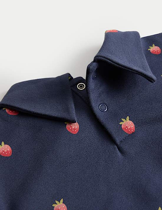 Ensemble 2 pi&egrave;ces en coton &agrave; motif fraise top et bas (jusqu&rsquo;au 3 ans)