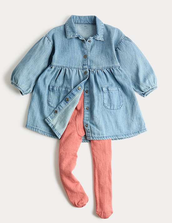 Cotton Rich Denim Dress & Tights (0-6 Yrs)