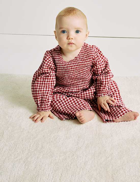 Ensemble 2 pièces en coton mélangé à carreaux Vichy (jusqu’au 4 ans)