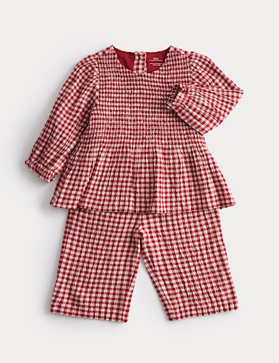 Ensemble 2 pièces en coton mélangé à carreaux Vichy (jusqu’au 4 ans)