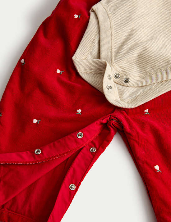 תלבושת 2 חלקים של אוברול פרחוני מבד עשיר בכותנה (0 חודשים- 3 שנים)