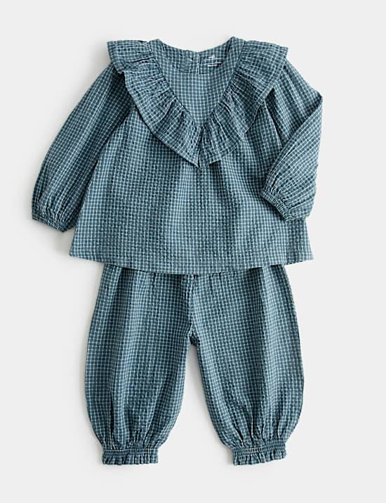 2pc Pure Cotton Gingham Frill Top & Trousers (0-5 Yrs)